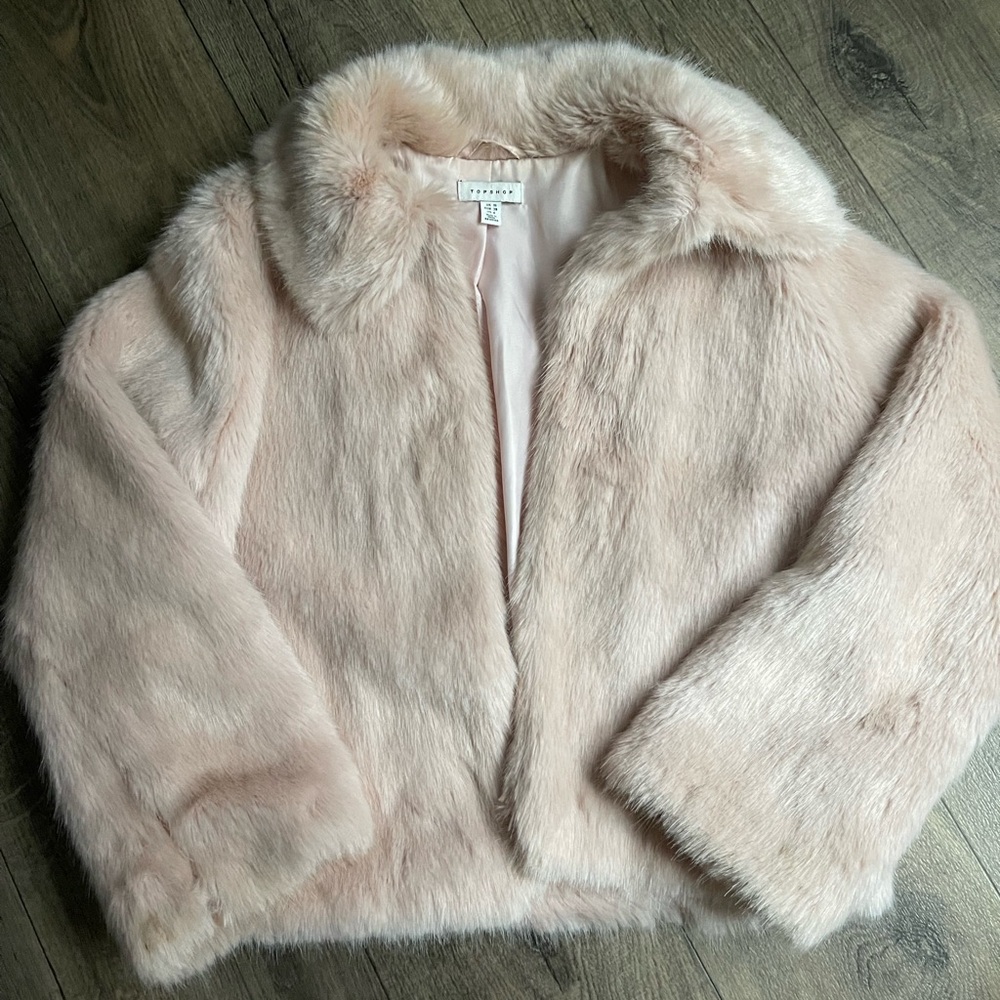 Topshop Light Pink Faux Fur Jacket